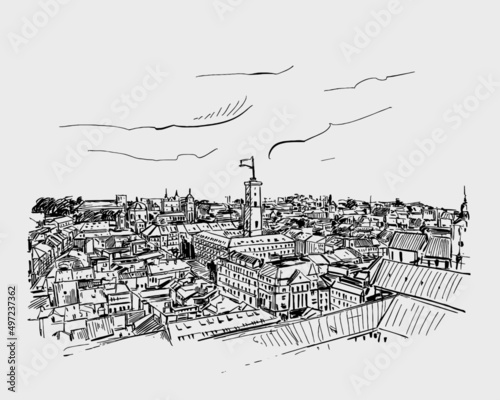 Sketch of Kyiv city in Ukraine before war hand draw