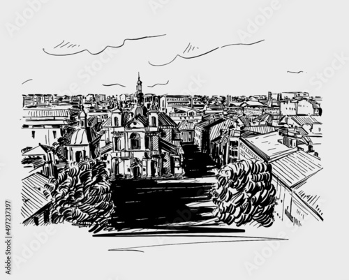 Sketch of Kyiv city in Ukraine before war hand draw