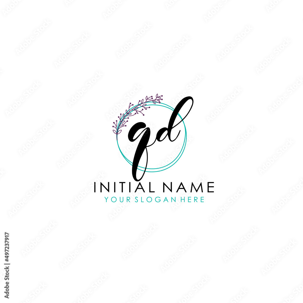 QD Initial letter handwriting and signature logo. Beauty vector initial logo .Fashion boutique floral and botanical QD Initial letter handwriting and signature logo. Beauty vector initial logo .Fashion boutique floral and botanical