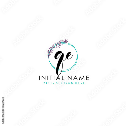 QE Initial letter handwriting and signature logo. Beauty vector initial logo .Fashion boutique floral and botanical