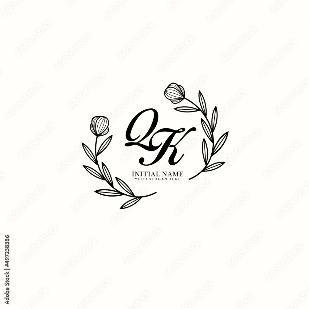 QK Initial letter handwriting and signature logo. Beauty vector initial logo .Fashion boutique floral and botanical QK Initial letter handwriting and signature logo. Beauty vector initial logo .Fashion boutique floral and botanical