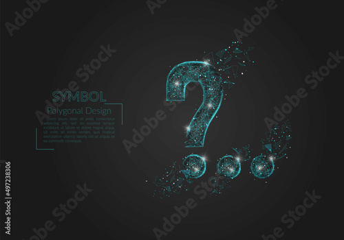 Abstract isolated blue image of a question sign. Polygonal illustration looks like stars in the blask night sky in spase or flying glass shards. Digital design for website, web, internet.