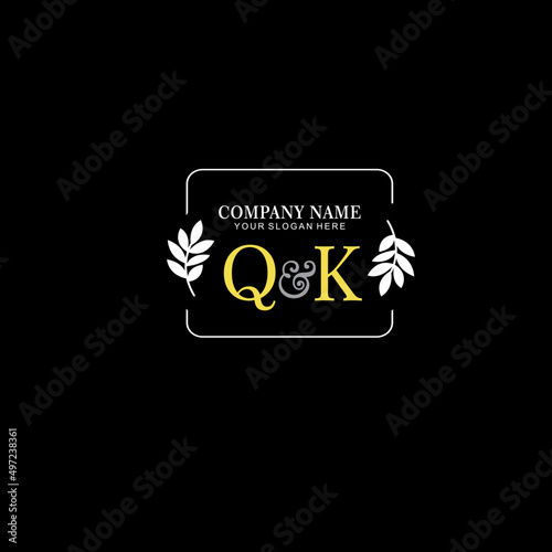 QK Beauty vector initial logo art handwriting logo of initial signature, wedding, fashion, jewelry, boutique, floral