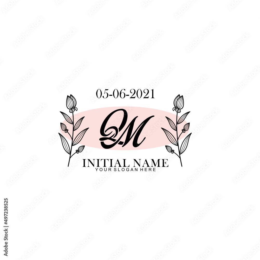 Fototapeta premium QM Initial letter handwriting and signature logo. Beauty vector initial logo .Fashion boutique floral and botanical
