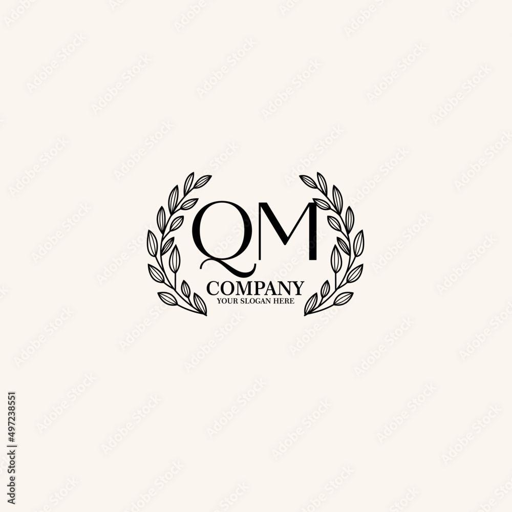 Obraz premium QM Beauty vector initial logo art handwriting logo of initial signature, wedding, fashion, jewelry, boutique, floral
