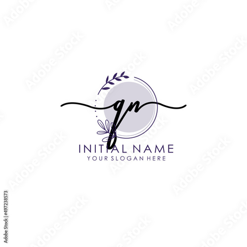 QN Luxury initial handwriting logo with flower template, logo for beauty, fashion, wedding, photography photo