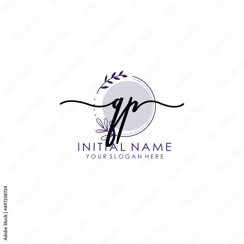 QP Luxury initial handwriting logo with flower template, logo for beauty, fashion, wedding, photography