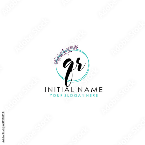 QR Initial letter handwriting and signature logo. Beauty vector initial logo .Fashion boutique floral and botanical