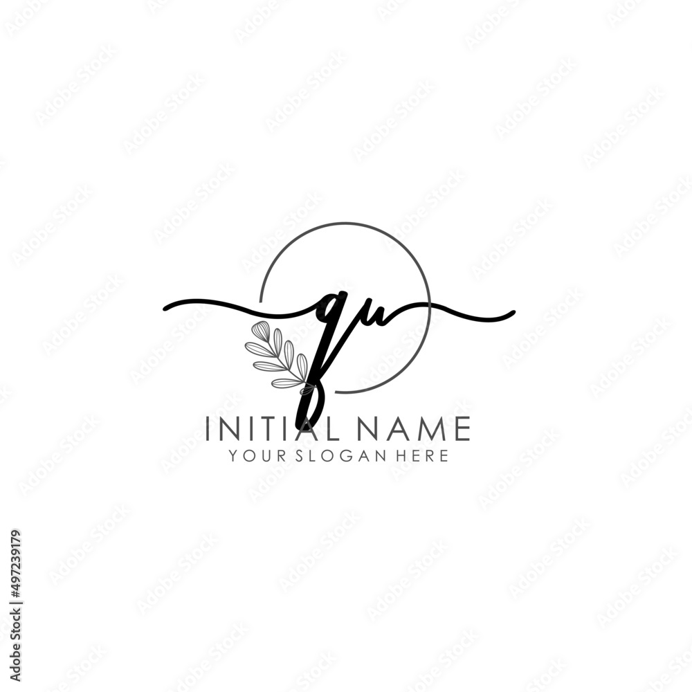 QU Luxury initial handwriting logo with flower template, logo for beauty, fashion, wedding, photography QU Luxury initial handwriting logo with flower template, logo for beauty, fashion, wedding, photography