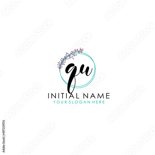 QU Initial letter handwriting and signature logo. Beauty vector initial logo .Fashion  boutique  floral and botanical