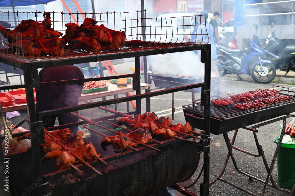 Kuching, Sarawak Malaysia - April 5th 2022:The Malay Ramadan Bazaar (Pasar Ramadan) in Malaysia, with lots of delicacies, under New Norm