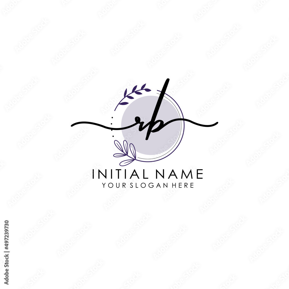 RB Luxury initial handwriting logo with flower template, logo for beauty, fashion, wedding, photography