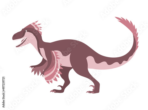 Velociraptor with dangerous claws. Predatory dinosaur of the Jurassic period. Strong hunter. Cartoon vector illustration isolated on a white background © Mikhail Ognev