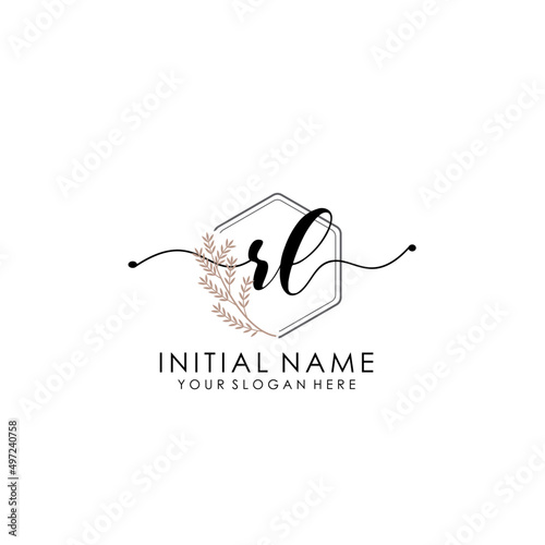 RL Luxury initial handwriting logo with flower template, logo for beauty, fashion, wedding, photography
