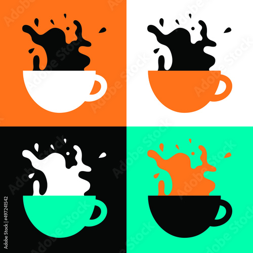 Cup with drink simple abstract style vector illustration. Water splashes and Cup. Poster for decor  kitchen or coffee shop