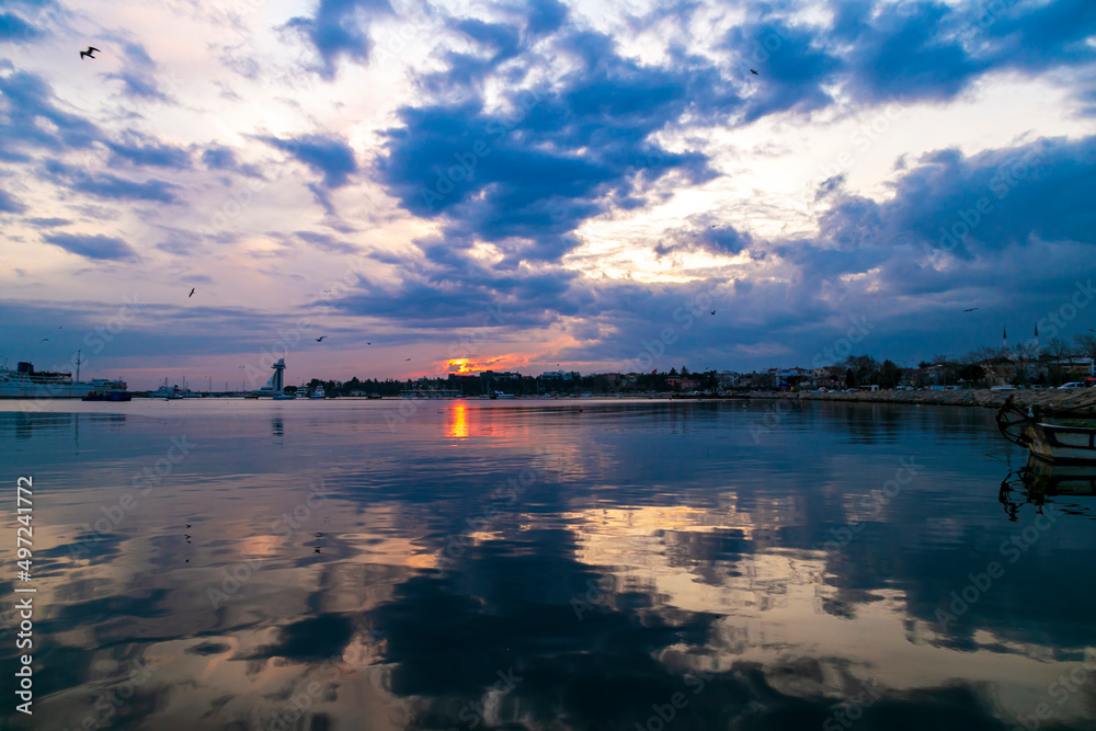 sunset over sea. amazing natural clouds sunset over sea. amazing natural clouds