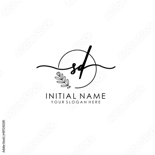 SD Luxury initial handwriting logo with flower template, logo for beauty, fashion, wedding, photography