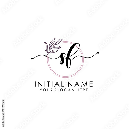 SF Luxury initial handwriting logo with flower template, logo for beauty, fashion, wedding, photography