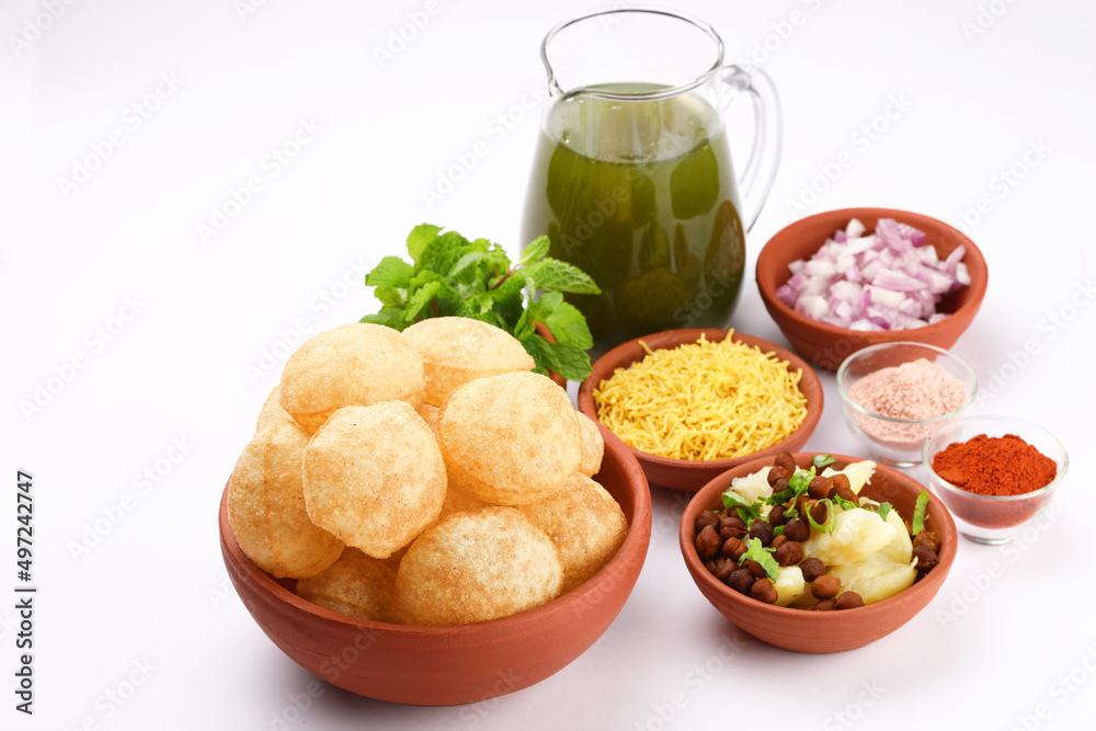 Panipuri or Golgappa is a popular street snack from India. It's a round, hollow puri filled with a mixture of flavoured water and other chat items Panipuri or Golgappa is a popular street snack from India. It's a round, hollow puri filled with a mixture of flavoured water and other chat items