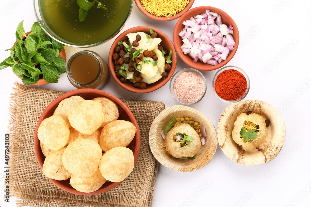 Panipuri or Golgappa is a popular street snack from India. It's a round, hollow puri filled with a mixture of flavoured water and other chat items Panipuri or Golgappa is a popular street snack from India. It's a round, hollow puri filled with a mixture of flavoured water and other chat items