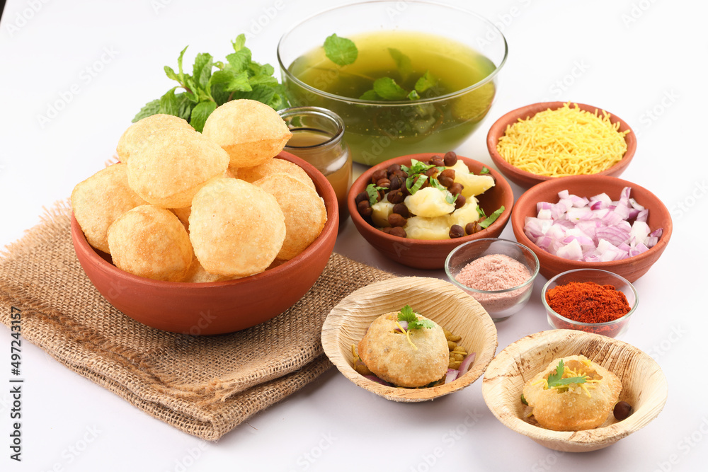 Panipuri or Golgappa is a popular street snack from India. It's a round, hollow puri filled with a mixture of flavoured water and other chat items Panipuri or Golgappa is a popular street snack from India. It's a round, hollow puri filled with a mixture of flavoured water and other chat items