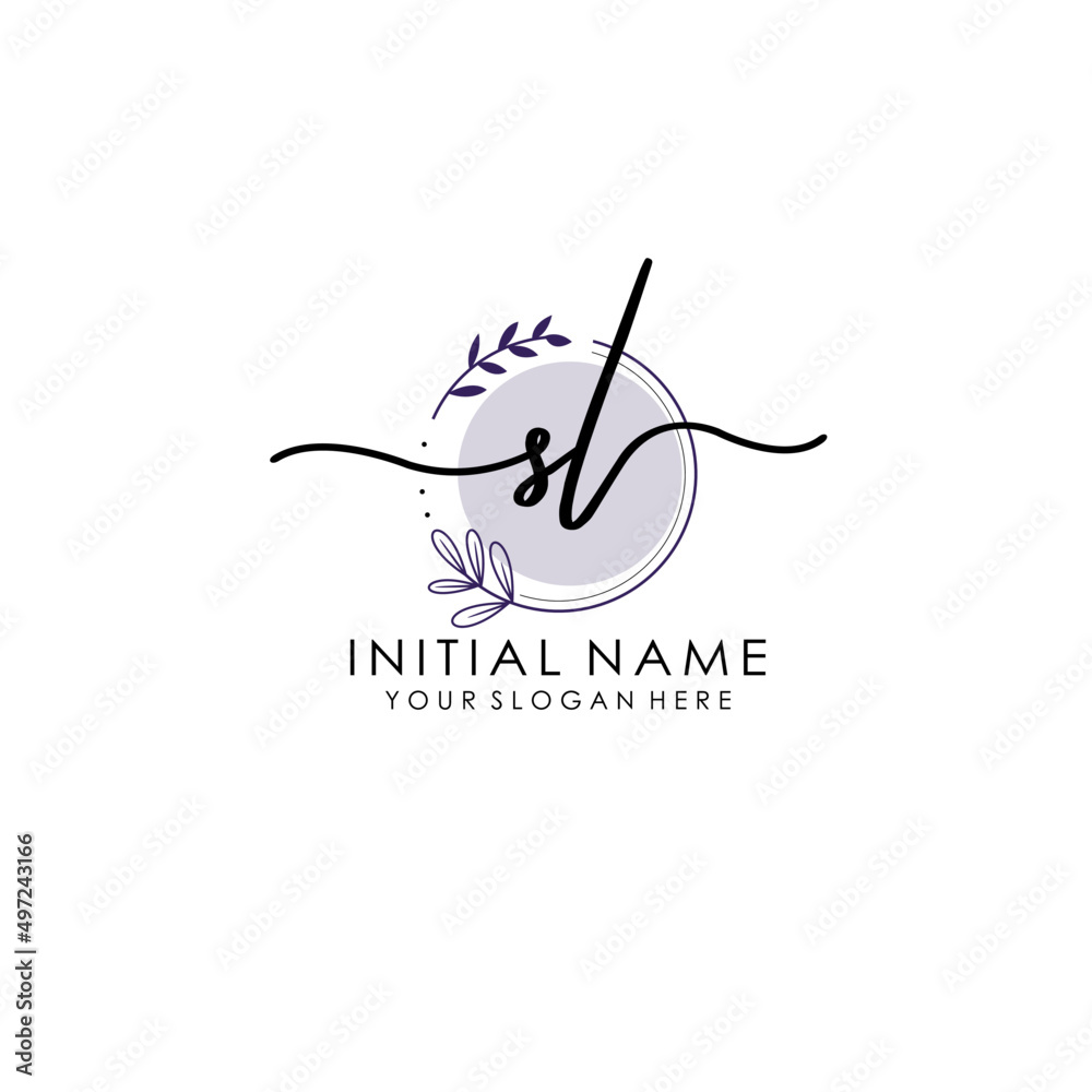 Obraz premium SB Luxury initial handwriting logo with flower template, logo for beauty, fashion, wedding, photography