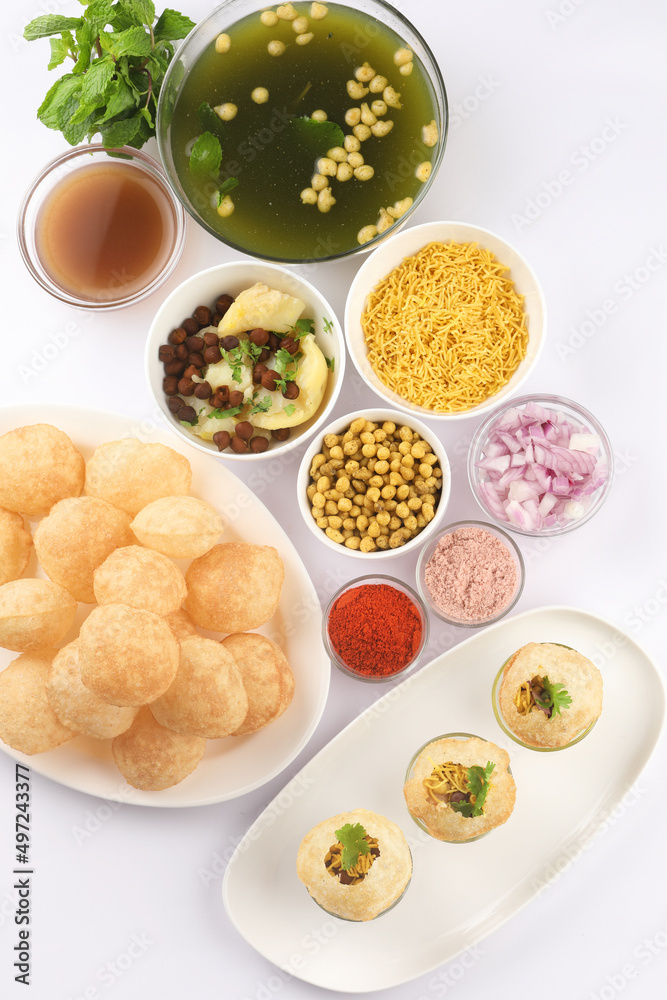 Panipuri or Golgappa is a popular street snack from India. It's a round, hollow puri filled with a mixture of flavoured water and other chat items Panipuri or Golgappa is a popular street snack from India. It's a round, hollow puri filled with a mixture of flavoured water and other chat items