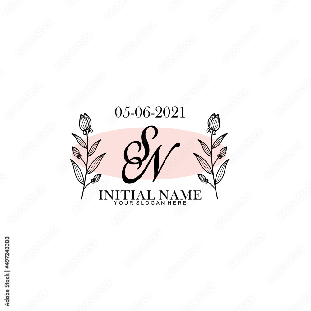 SN Initial letter handwriting and signature logo. Beauty vector initial logo .Fashion  boutique  floral and botanical