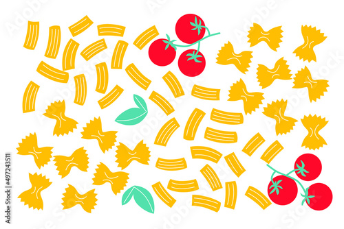 Pasta and pepper simple icons vector. Ingredients for cooking. Pasta, noodles, vegetables abstract still life illustration for your design. Minimalist art for logo, posters, wall art