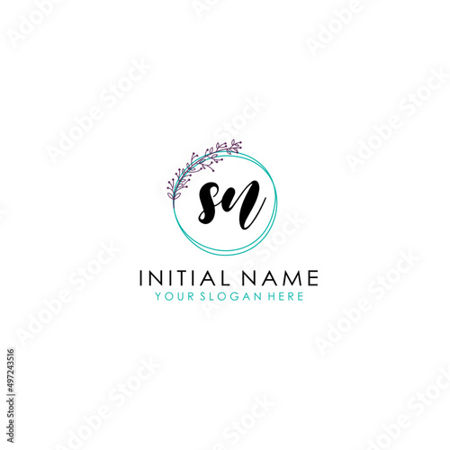 Fototapeta Naklejka Na Ścianę i Meble -  SN Initial letter handwriting and signature logo. Beauty vector initial logo .Fashion  boutique  floral and botanical