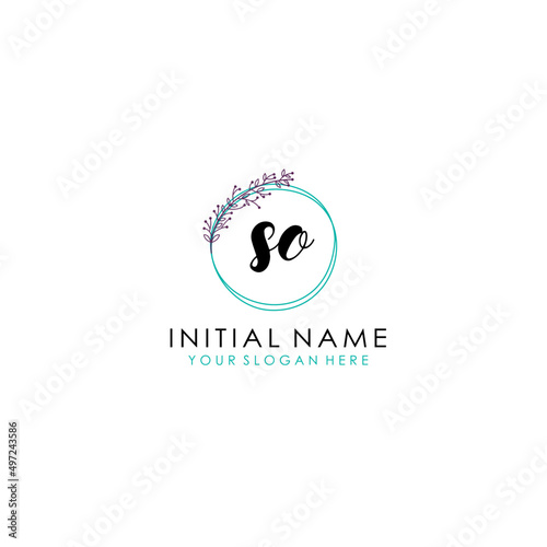 Fototapeta Naklejka Na Ścianę i Meble -  SO Initial letter handwriting and signature logo. Beauty vector initial logo .Fashion  boutique  floral and botanical