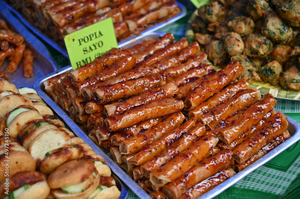 Kuching, Sarawak Malaysia - April 5th 2022:The Malay Ramadan Bazaar (Pasar Ramadan) in Malaysia, with lots of delicacies, under New Norm