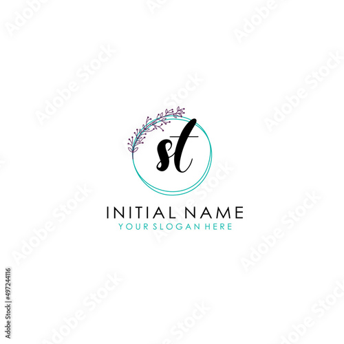 ST Initial letter handwriting and signature logo. Beauty vector initial logo .Fashion boutique floral and botanical