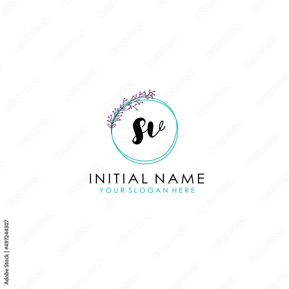 SV Initial letter handwriting and signature logo. Beauty vector initial logo .Fashion boutique floral and botanical SV Initial letter handwriting and signature logo. Beauty vector initial logo .Fashion boutique floral and botanical