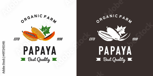 vintage papaya fruit logo illustration suitable for fruit shop and fruit farm