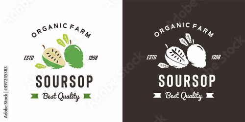 Photos vintage soursop fruit logo illustration suitable for fruit shop and fruit farm