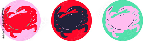 Crab vector icon hand-drawing. Seafood in flat abstract vector. Seafood concept on blue background. Fish modern still life. Vector design for fish platters, shrimps or lobster, crab. 