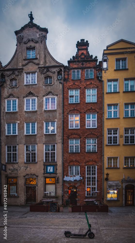 Beautiful architecture of the old town in Gdansk in November 2021, Poland