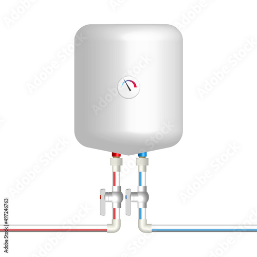 Plastic hot and cold water pipes with boiler, vector illustration.