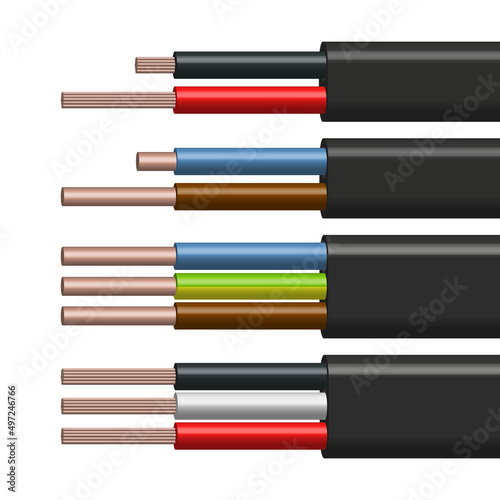 Flat cable with insulated copper conductors, vector illustration.