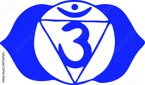Ajna chakra colored vector symbol. Chakra dark blue, banner, poster. Yoga mantra, energy concept. Hand drawn chakra. Sixth chakra symbol. All elements is isolation.