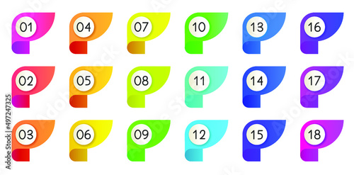 Bullet icons with numbers vector set. Gradient bullet points, isolated on a white background. 3D rendering abstract shapes with numbers. Number bullet points set, vector gradient markers.