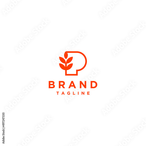 Letter P Logo Design and Grain Icon. Simple logo design of grain icon with continuous lines forming letter P.