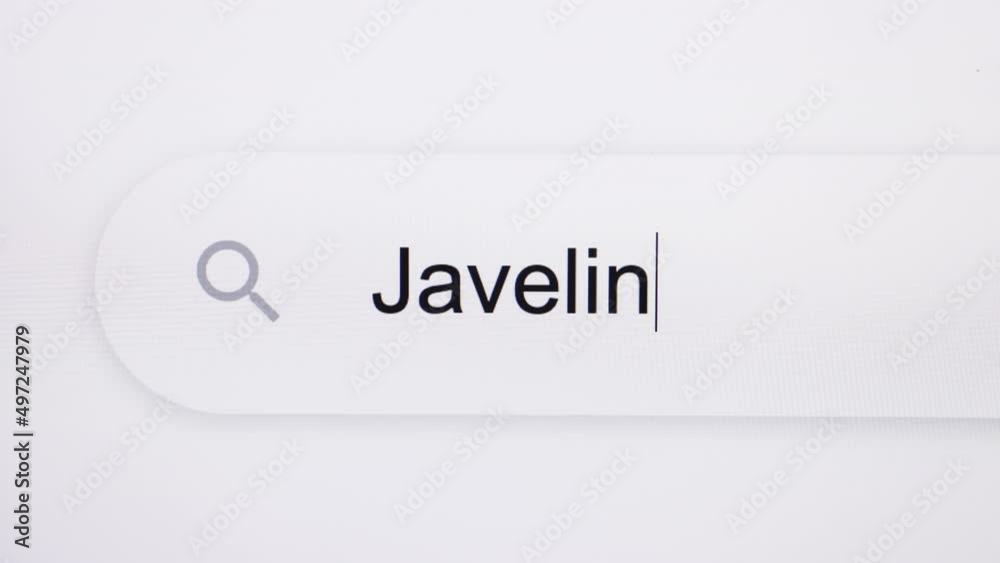 Javelin - Internet browser search bar typing destination text with camera movement. Typing the word Javelin in the browser on a pixelated computer screen. Javelin - Internet browser search bar typing destination text with camera movement. Typing the word Javelin in the browser on a pixelated computer screen.