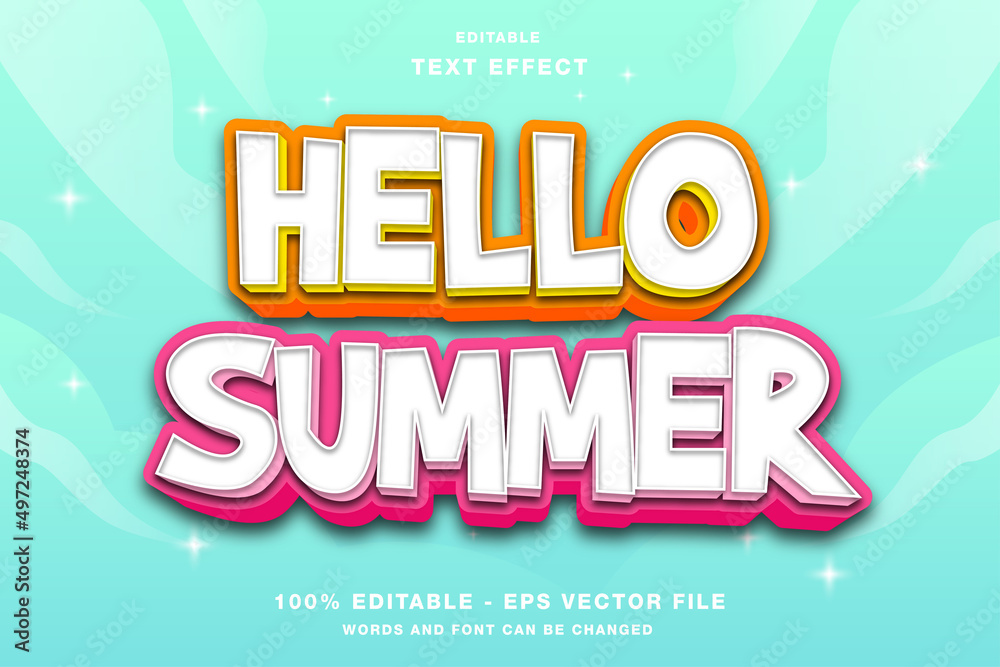 Fototapeta premium Hello Summer 3D Editable Text Effect Style