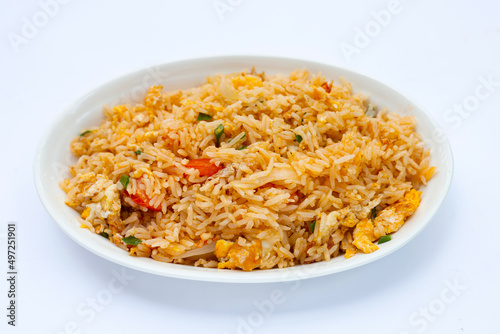 Egg fried rice in white plate