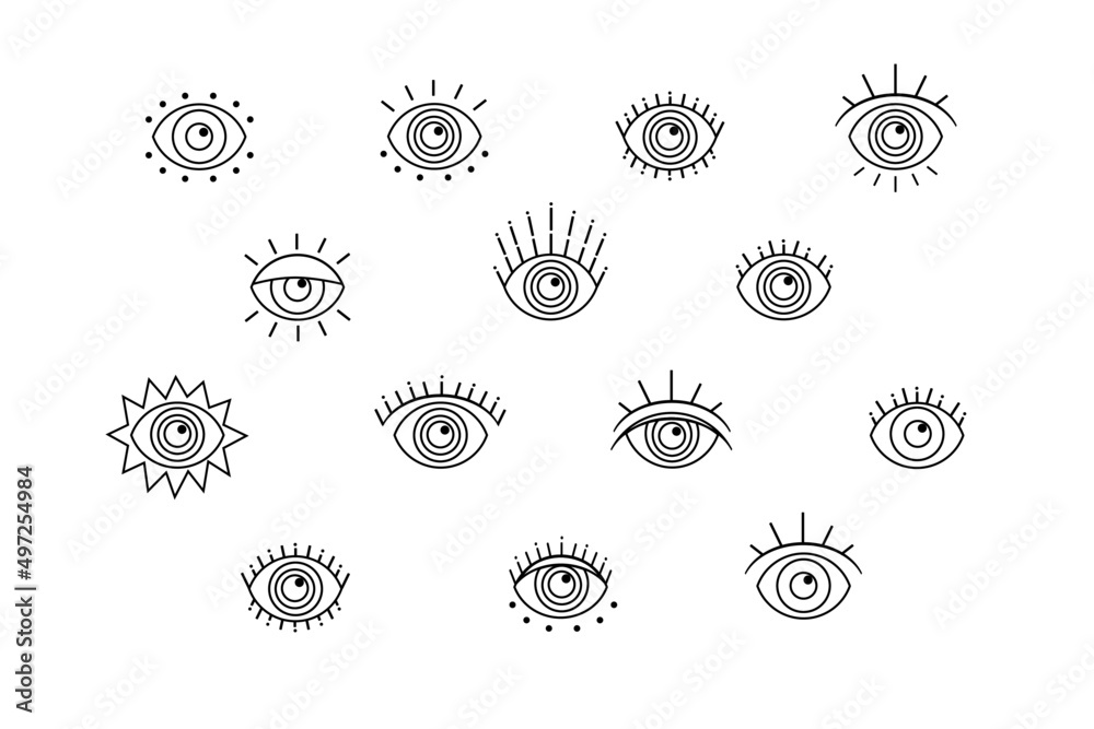 Evil eyes set. Simple flat design. Outline eyes symbol. Vector illustration.