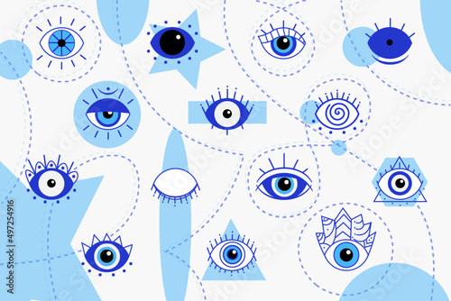 Evil eye set, evil eye symbol for protection. Mystical and esoteric icons.