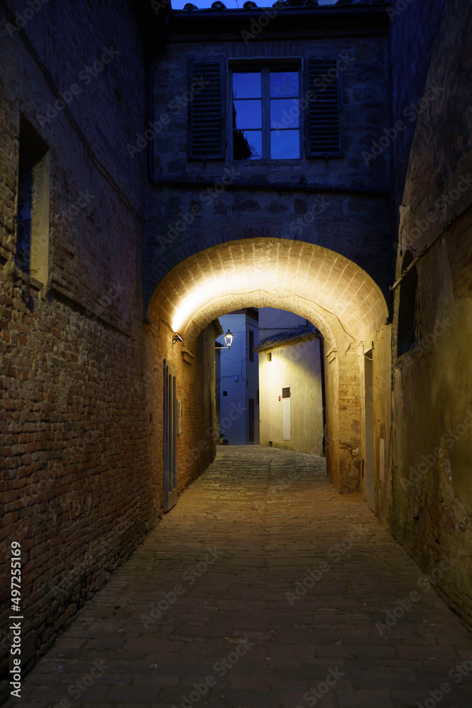 Buonconvento, medieval city in Siena province, by night