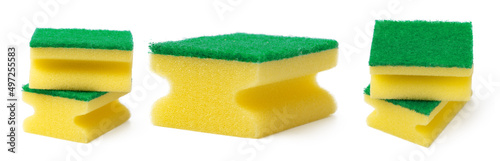 Kitchen sponge for dish washing isolated on white background. photo